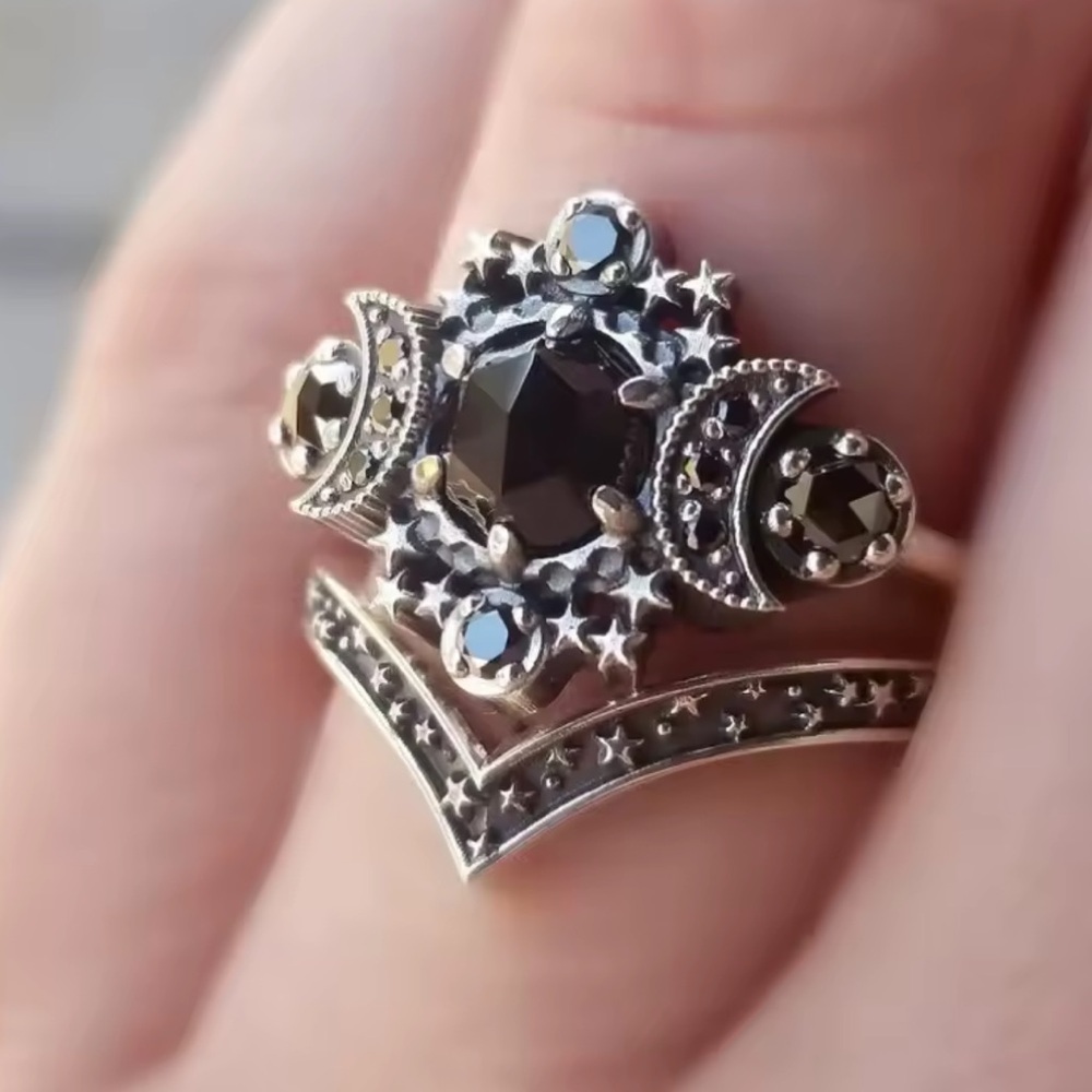 Exequisite Celestial Noir Black Moonstone Star Ring - Picture 6 of 6
